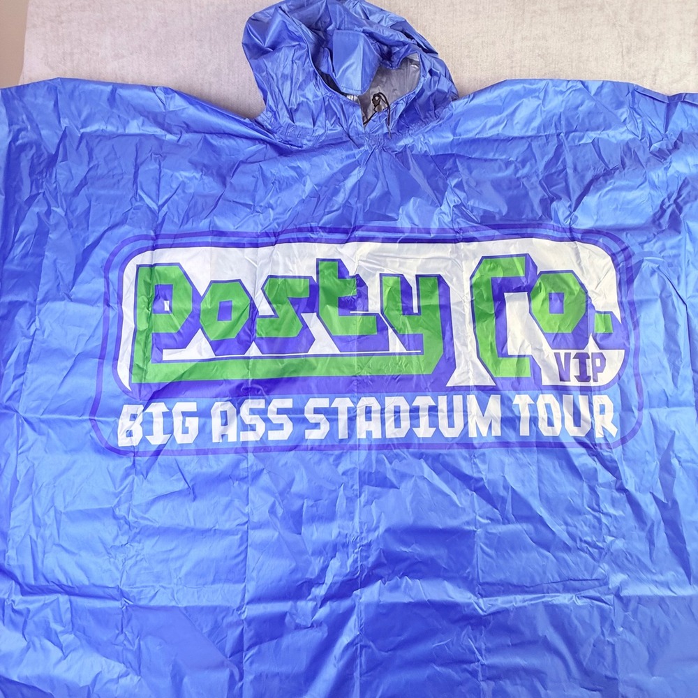 Post Malone Posty Co VIP Big Ass Stadium Tour Rain‎ Poncho Blue Hooded One Size